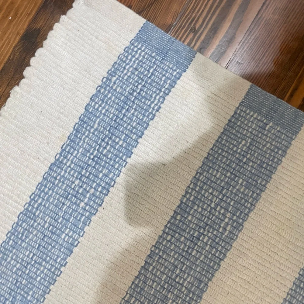 Blue and White Striped Bath Mat